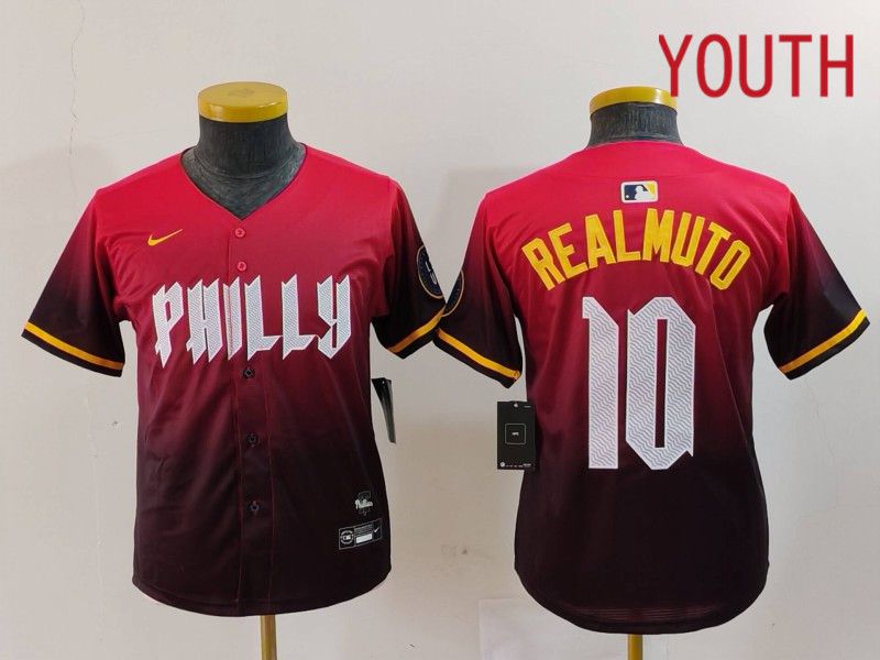 Youth Philadelphia Phillies #10 Realmuto Red City Edition 2024 Nike MLB Jersey style 1->youth mlb jersey->Youth Jersey